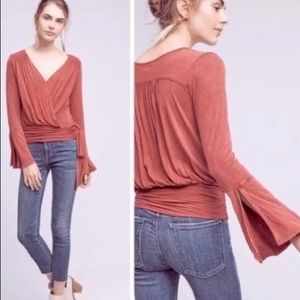 Anthropologie V-Neck Flutter Sleeve Boho Top